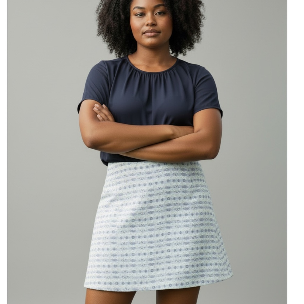 J. Crew Jacquard Flare Skirt In Stripe Size 12 Blue Ivory Metallic Gold
